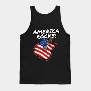 4th July Guitar America Rocks USA Flag Guitarist Tank Top